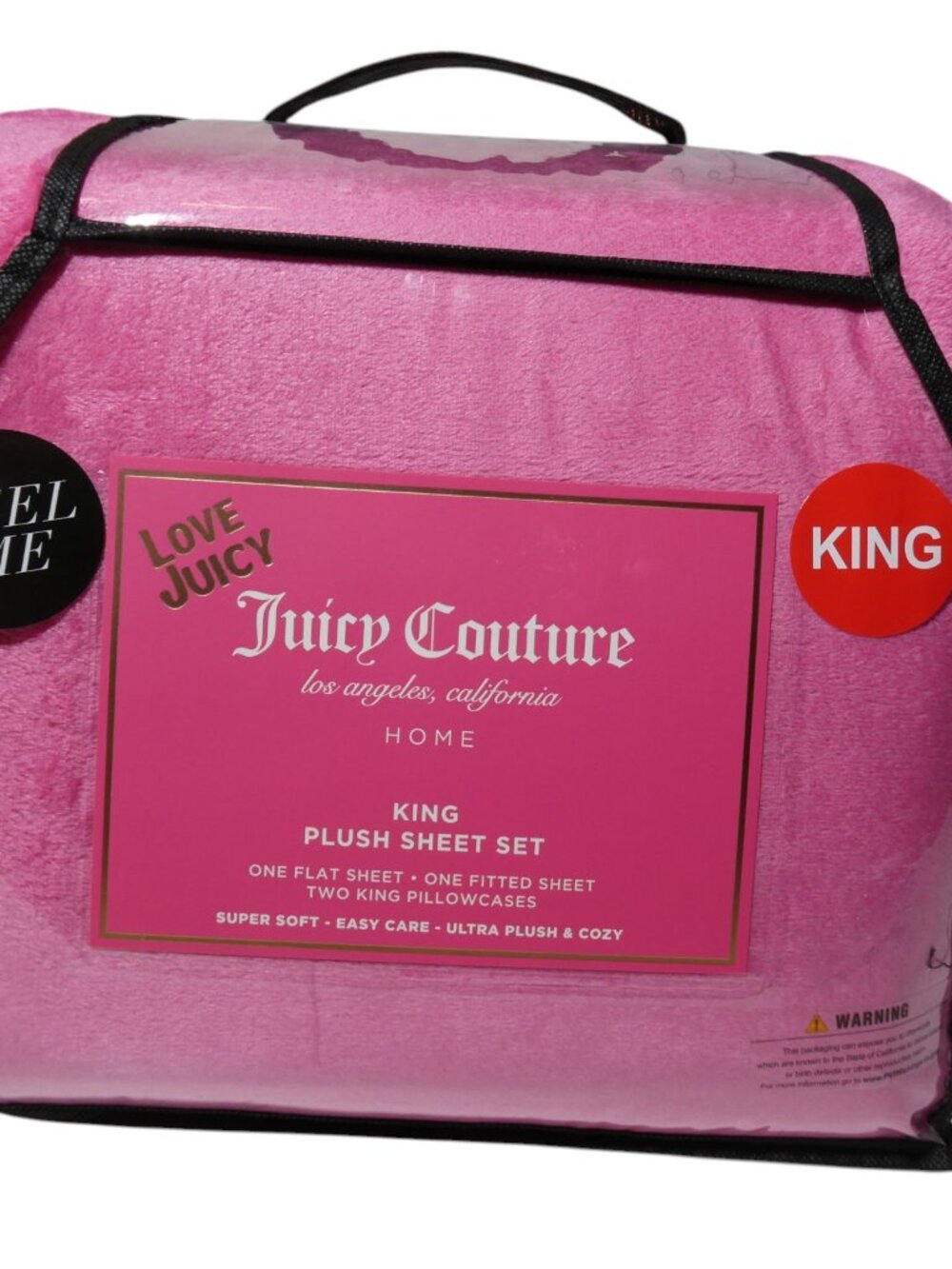 Juicy Couture Home Plush Sheet Set King Pink Soft Cozy Bedding RN 110806